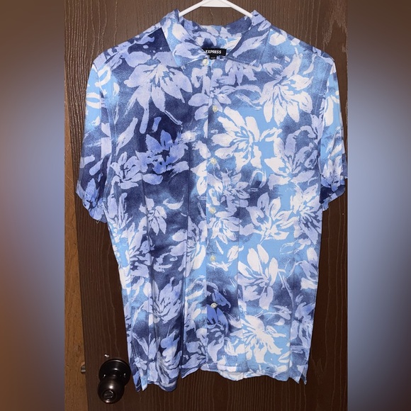 Floral Embellished Button-Down Shirt with Tie Detail - Blue